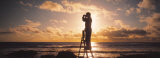 Man Looking Through Binoculars in Silhouette Photographic Print