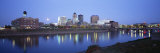 Buildings at the Waterfront Lit Up at Dawn, Des Moines River, Des Moines, Iowa, USA