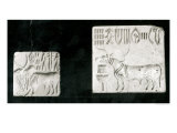 Two Decorated Seals Depicting a Zebu and a Bull, from Mohenjodaro, Protohistoric
