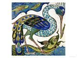 Tile Design of Heron and Fish, by Walter Crane