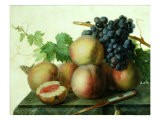 Still Life with Peaches and Grapes on Marble