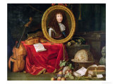 Buy Still Life with Portrait of King Louis XIV Surrounded by Musical Instruments at AllPosters.com