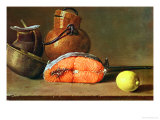 Buy Still Life with a Piece of Salmon, a Lemon and Kitchen Utensils at AllPosters.com