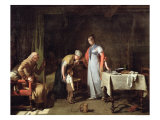 Young Woman Helping an Unfortunate Family