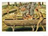 Buy Indians Making a Dugout Canoe, from "Admiranda Narratio...", Published by Theodore de Bry at AllPosters.com