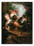 Buy Young Black Man Holding a Basket of Fruit and a Young Girl Stroking a Dog at AllPosters.com