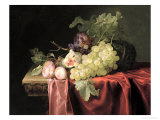 Buy A Still Life with Grapes, Plums, Figs and a Melon on a Partly Draped Stone Ledge, 1653 at AllPosters.com