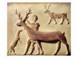 Buy Painted Relief Depicting a Man with Deer, from Mari, Middle Euphrates at AllPosters.com