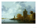 Buy River Estuary with a Tower and Fortified Walls, Ferry Embarking at AllPosters.com