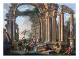 Buy An Architectural Capriccio with Statues of the Warrior Agasias and the Apollo Belvedere at AllPosters.com