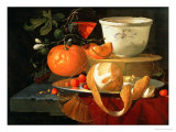 Buy Still Life of an Orange, a Lemon and Strawberry on a Pewter Plate, a Wan-Li Bowl Behind at AllPosters.com