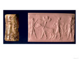 Akkadian Seal of a Man Holding an Ox Which Pulls a Seed-Plough, 2200 BC