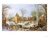 A Wooded Winter Landscape with a Cart