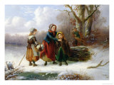 Buy Three Girls in a Winter Landscape, 1865 at AllPosters.com