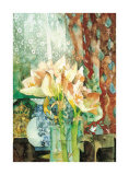 Pink Amaryllis, Red Curtain