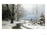 Buy A Wooded Winter Landscape with a Stream and a Lake Beyond at AllPosters.com