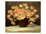 Buy Tulips in a Vase on a Draped Table at AllPosters.com