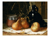 Onions, a Jug and a Ceramic Pot on a Tablecloth