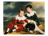 Portrait of Two Boys in Green and Red Velvet Suits