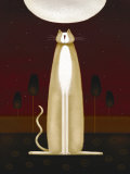 Feline and Four Tulips