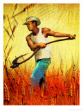 Farmer with Scythe in Wheat Field
