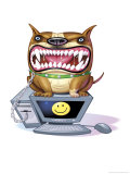 Ferocious Dog Sitting on Computer