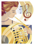 Buy An Abstract of a Caucasian Female Symphony Musician Playing the French Horn at AllPosters.com