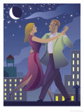 Buy A Male and Female Couple Dancing at Night with a City Skyline in the Background at AllPosters.com