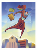 Buy A Woman Flying Over Buildings Carrying a Baby and a Briefcase at AllPosters.com