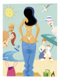 Buy A Woman Exposing Her Thong Bikini on a Beach at AllPosters.com