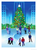 People Ice Skating by a Christmas Tree