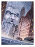 Old Man Winter Blowing Bad Weather into a City
