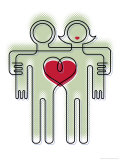 Buy An Outline of a Man and Woman Hugging and Sharing the Same Heart at AllPosters.com