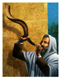 Man Blowing Shofar for Rosh Hashanah