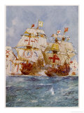 Buy The Spanish Armada Lord Howard in the Ark Royal Attacks Medina Sidonia in the San Martin at AllPosters.com