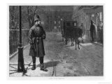 Buy Duty and Pleasure, a Policeman on Duty on a Snowy Night in a Fashionable London Square at AllPosters.com