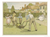 Buy Children Ride on a Donkey as It Pulls a Lawn Mower at AllPosters.com
