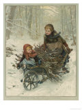 Two Children Bring Home a Barrow-Load of Firewood for the Christmas Fire