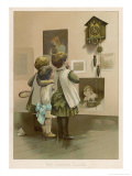 Buy Three Children Break off from Their Game of Battledore and Shuttlecock to Admire the Cuckoo Clock at AllPosters.com
