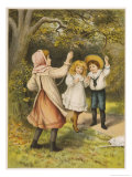 Buy Two Girls and a Boy Skipping Underneath a Tree at AllPosters.com