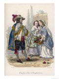 Charles I of England with Two Young Women One of Whom is Holding a Basket of Flowers