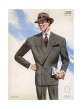 Buy Frenchman in a Formal Pin- Striped Suit with a Double- Breasted Jacket with Long Lapels at AllPosters.com