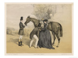 Lady in Her Riding Habit is Helped to Mount by a Gentleman While Her Groom Holds Her Horse's Head Giclee Print