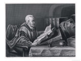 Buy Scholar Wearing a Fine Cloak Peers Through His Monocle to Read a Large Format Book at AllPosters.com