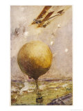 Buy British Biplane Attacks a Balloon Protecting an Enemy Airship Shed Near Ghent at AllPosters.com