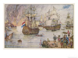 Dutch Fleet Commanded by De Ruiter Sails up the Thames and Burns English Shipping in the Medway