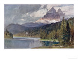 Italy: Lago Di Misurina in the Dolomites with Jagged Rocky Mountains in the Distance
