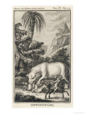 Buy An Extraordinary Depiction of a Hippopotamus Savaging Hunters in an Exotic Landscape at AllPosters.com