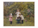 Buy Three Smocked Youngsters Blow Bubbles from a Dish of Soap Suds at AllPosters.com