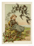 Thoughtful Girl Watches the Swallows Migrate to Warmer Climes